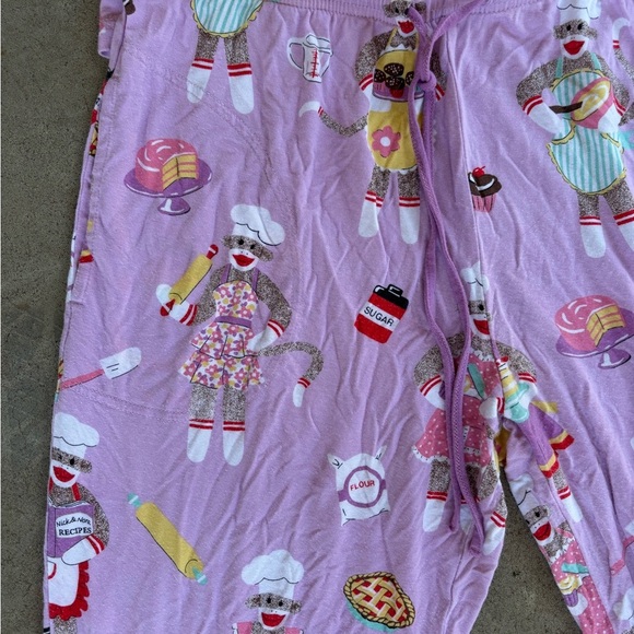 Nick & Nora Lavender Sock Monkey 2 piece PJ Set size small - Picture 2 of 7